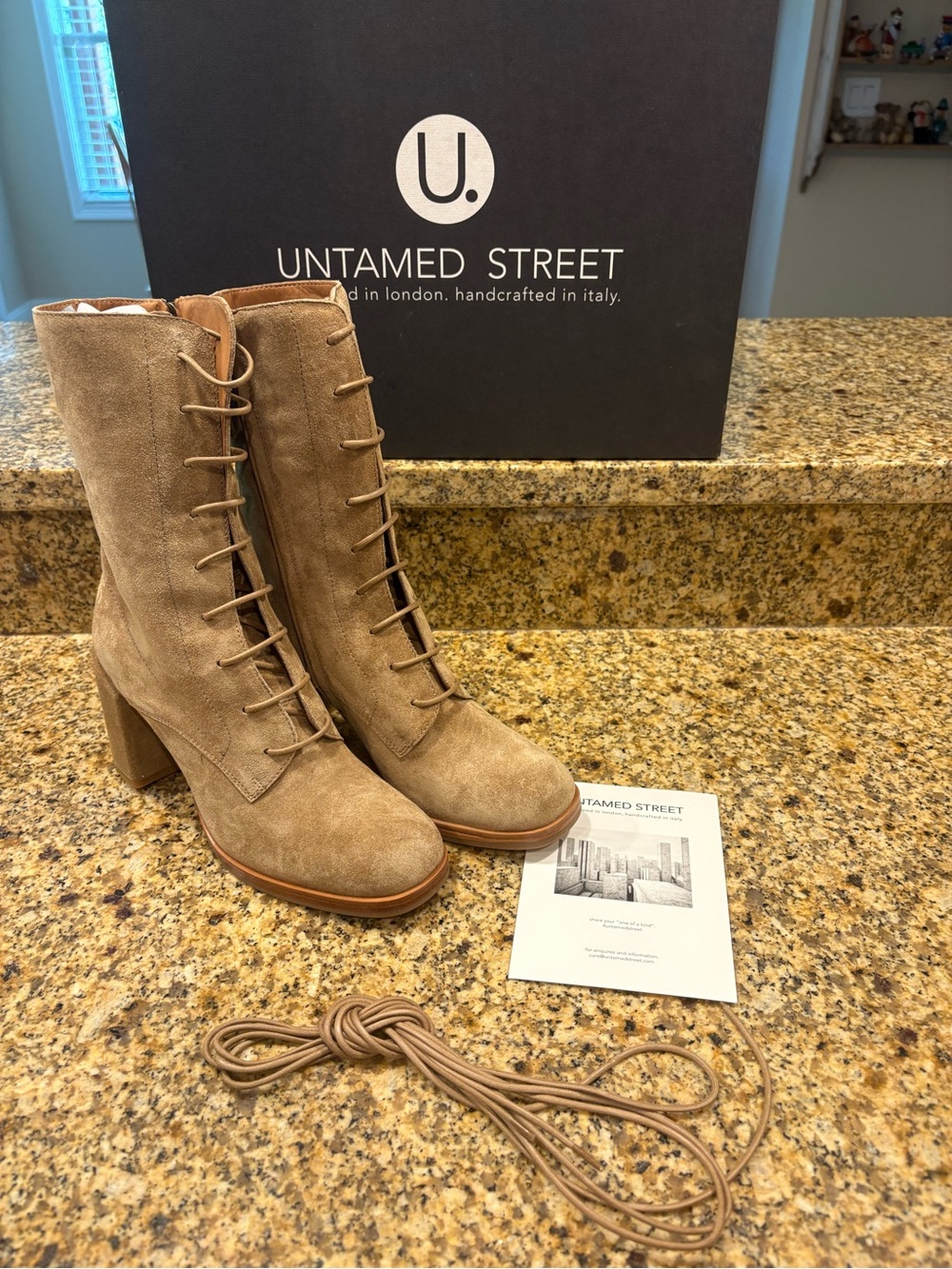 Untamed Street Richmond Cinnamon Brown Suede Ankle Boots 37 High Heel New in Box